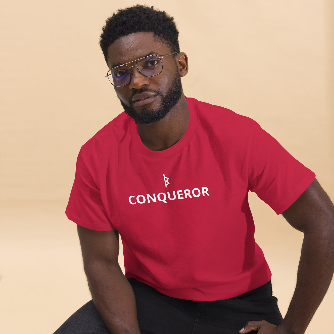 Conqueror Men's Classic Tee – Premium cotton-blend athletic t-shirt for gym workouts and casual wear.