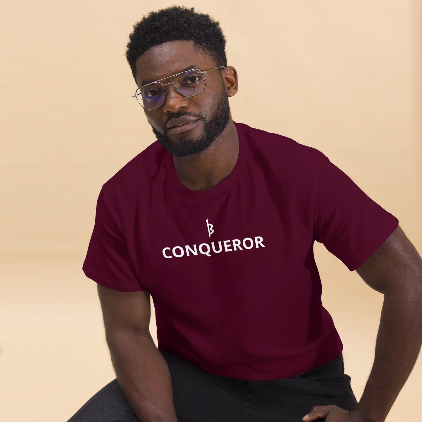 Conqueror Men's Classic Tee – Premium cotton-blend athletic t-shirt for gym workouts and casual wear.